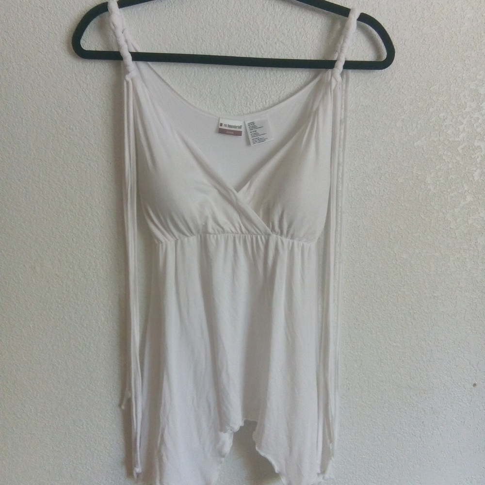 White & tan flowy tank tops (2) w decrative straps